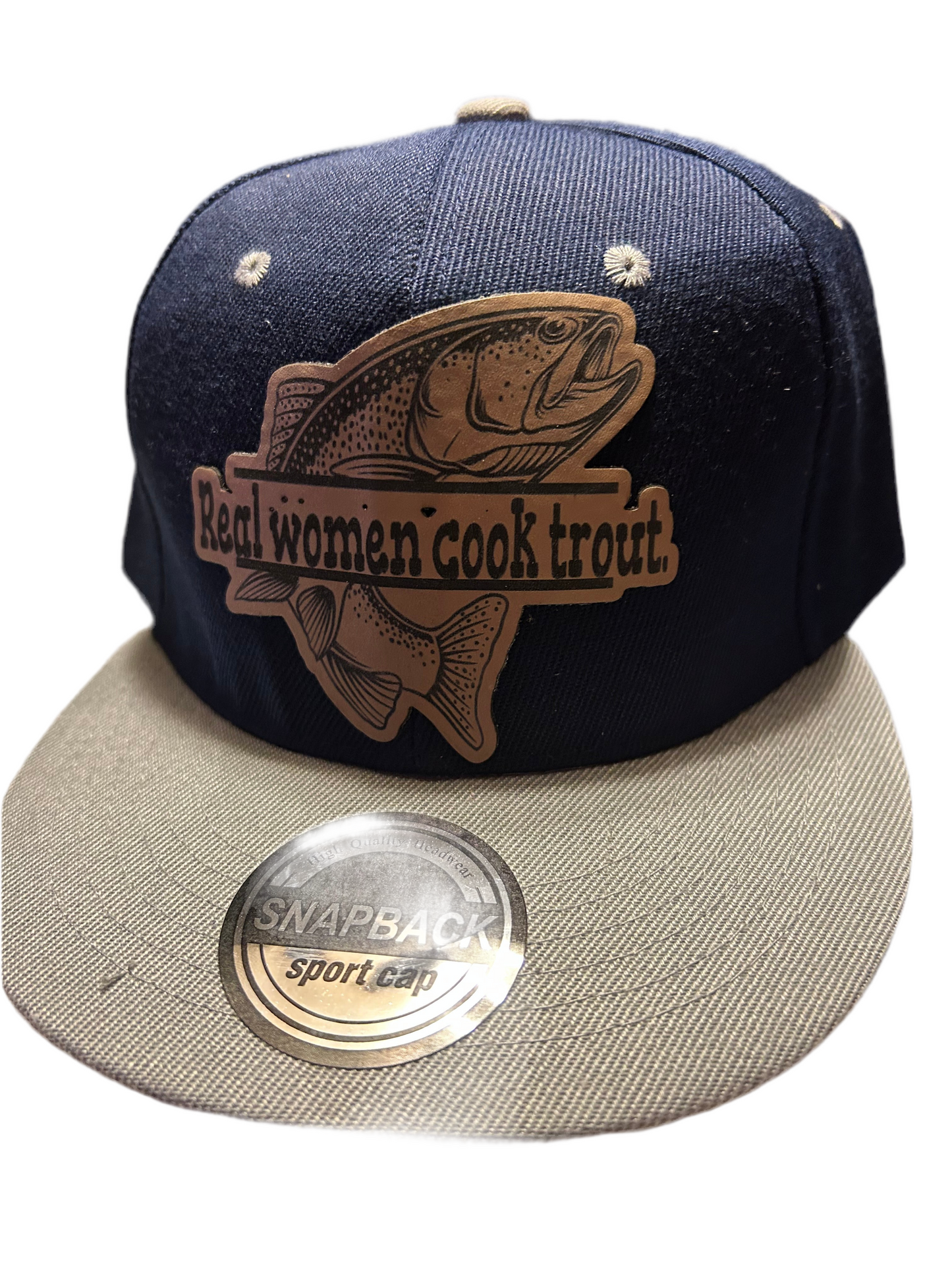 Real girls cook trout leather patched snapback hat.