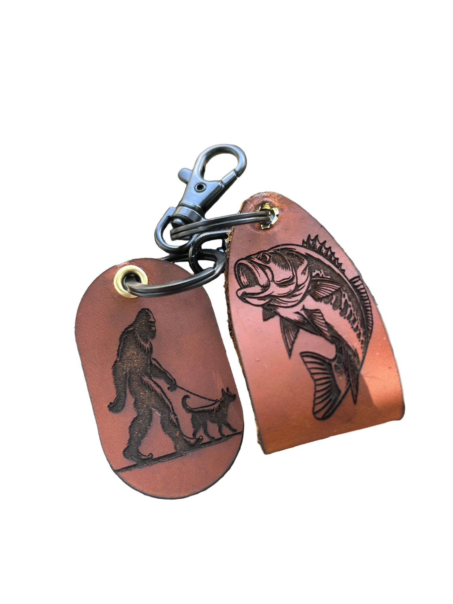 Leather and wood key chains