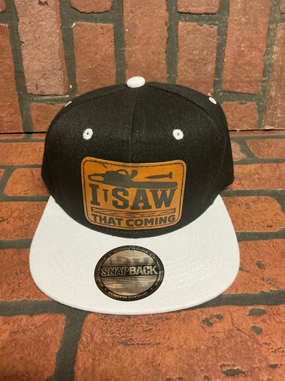 I saw that coming tree work, leather patch baseball hat