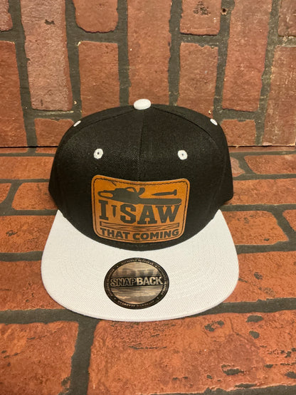 I saw that coming tree work, leather patch baseball hat