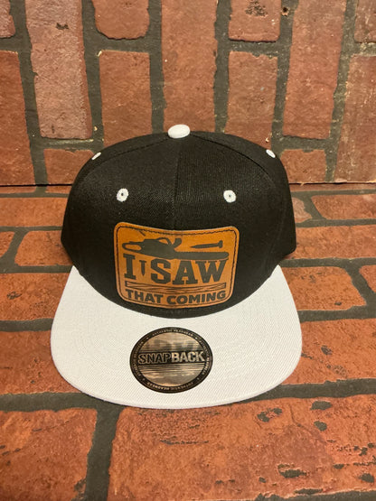 I saw that coming tree work, leather patch baseball hat